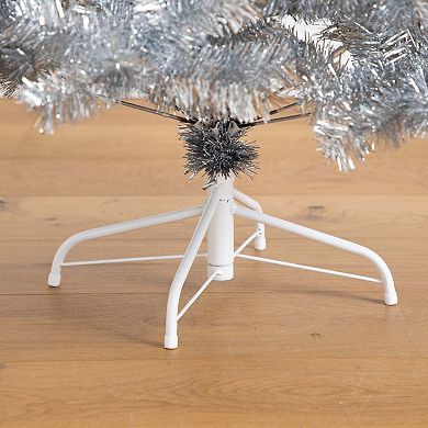 nearly natural 5-ft. Artificial Silver Tinsel Holiday Santa's Hat Christmas Tree with Star Topper