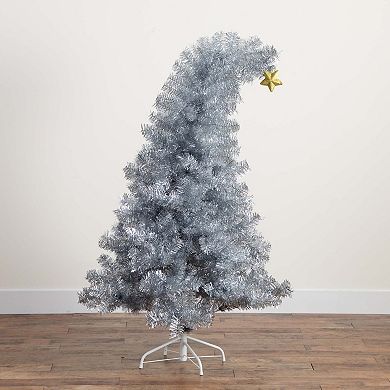 nearly natural 5-ft. Artificial Silver Tinsel Holiday Santa's Hat Christmas Tree with Star Topper