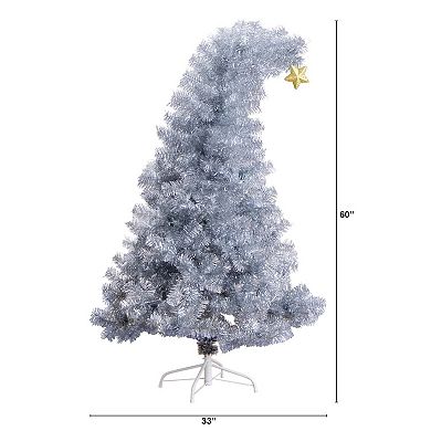 nearly natural 5-ft. Artificial Silver Tinsel Holiday Santa's Hat Christmas Tree with Star Topper