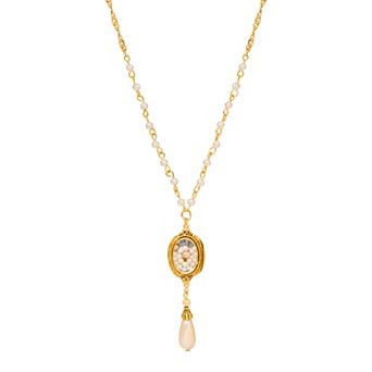 1928 Gold Tone Simulated Pearl Pendant Necklace