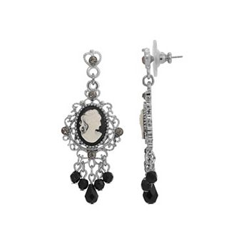 1928 Silver Tone Cameo Chandelier Drop Earrings