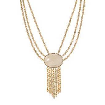 1928 Gold Tone Riverstone Fringe Chain Collar Necklace