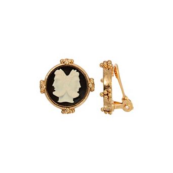 1928 Gold Tone Janus Cameo Stud Clip-On Earrings