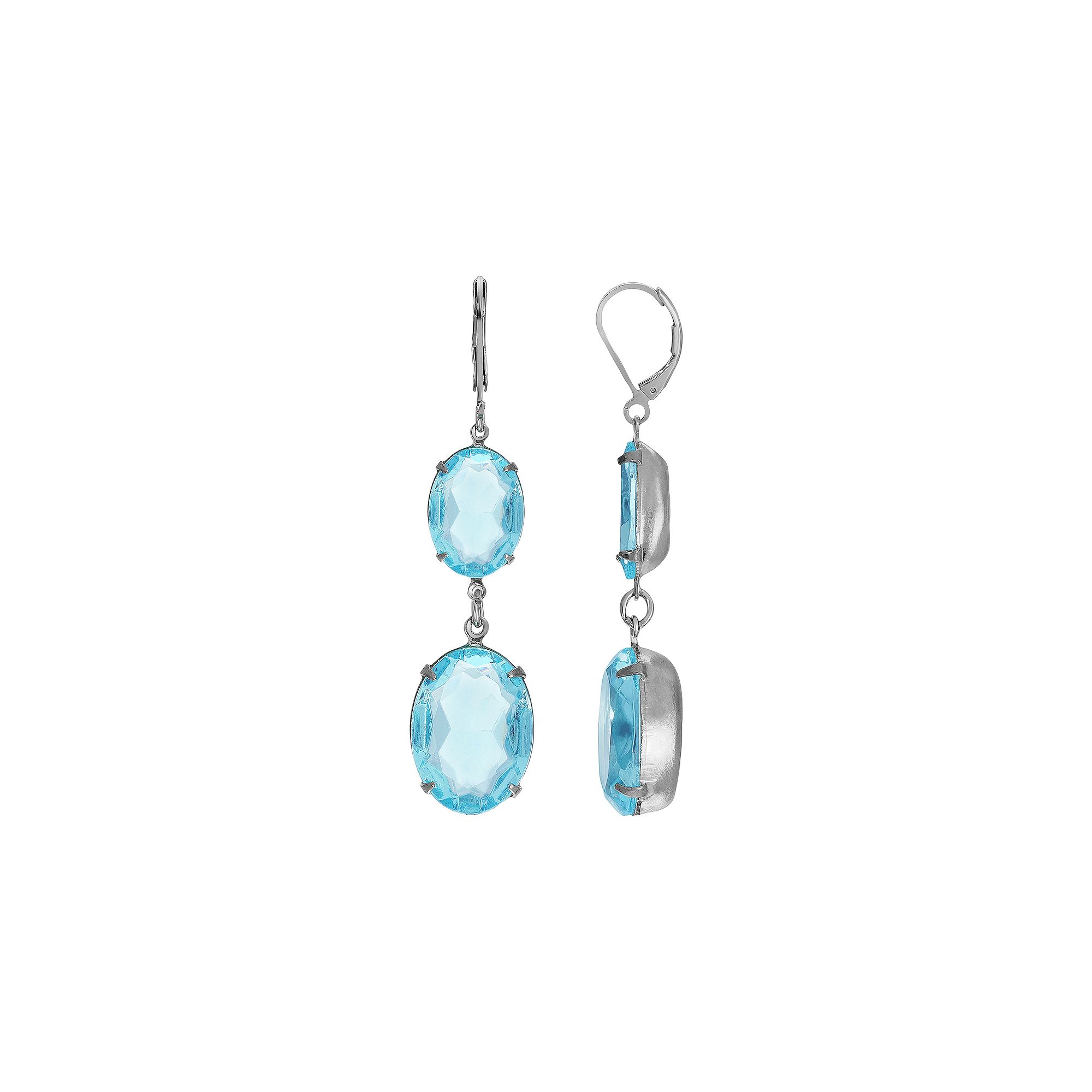 1928 Silver Tone Blue Crystal Linear Drop Earrings, Womens
