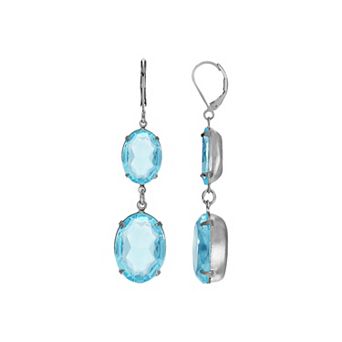 1928 Silver Tone Blue Crystal Linear Drop Earrings