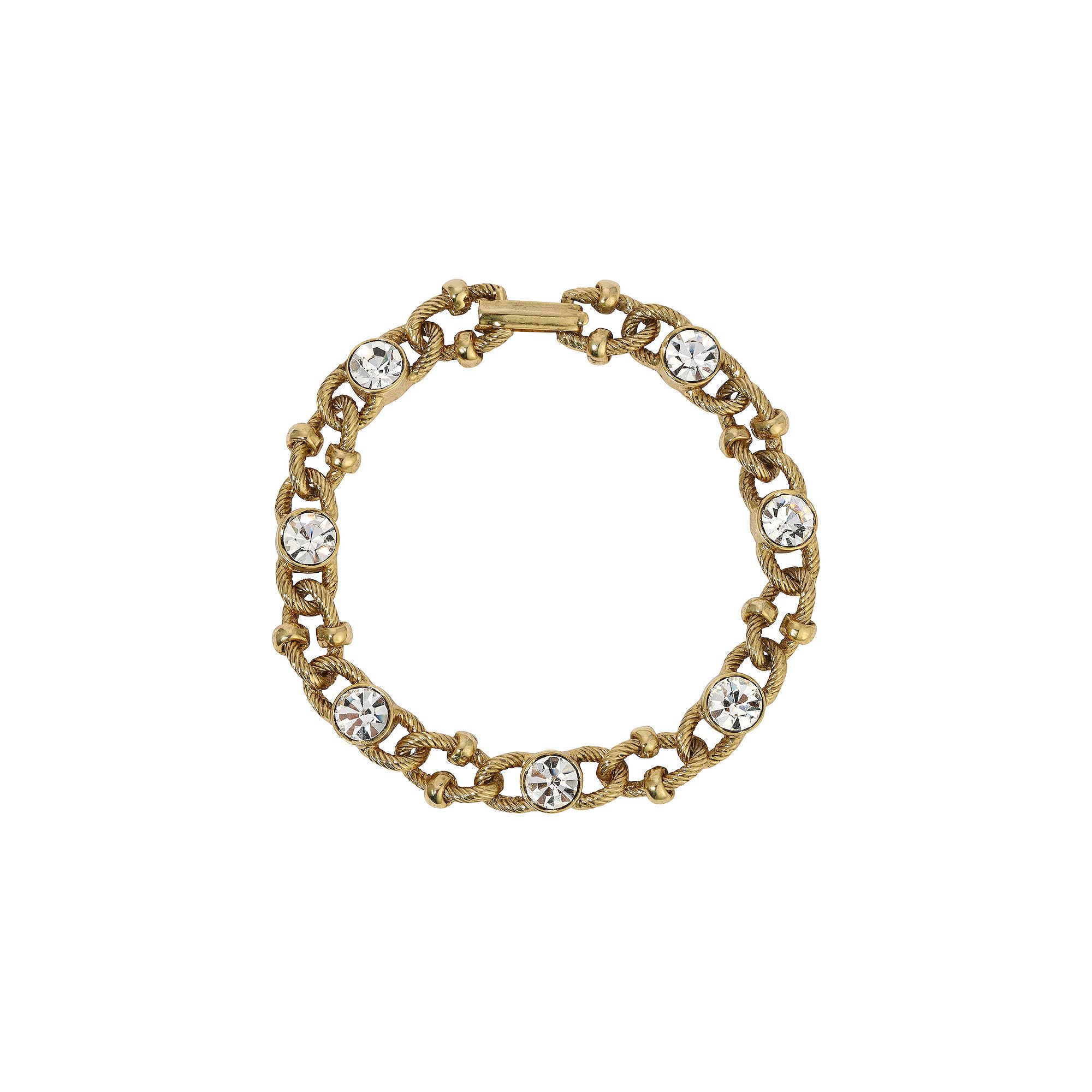 1928 Gold Tone Crystal Link Bracelet, Womens, Yellow