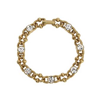 1928 Gold Tone Crystal Link Bracelet