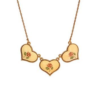 1928 Gold Tone Floral Enamel Heart Collar Necklace