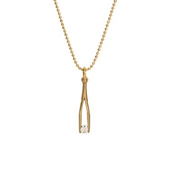 1928 Gold Tone Crystal Small Tweezers Pendant Necklace