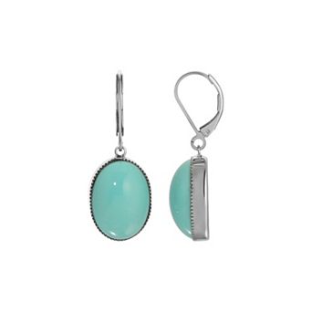 1928 Silver Tone Simulated Turquoise Drop Earrings