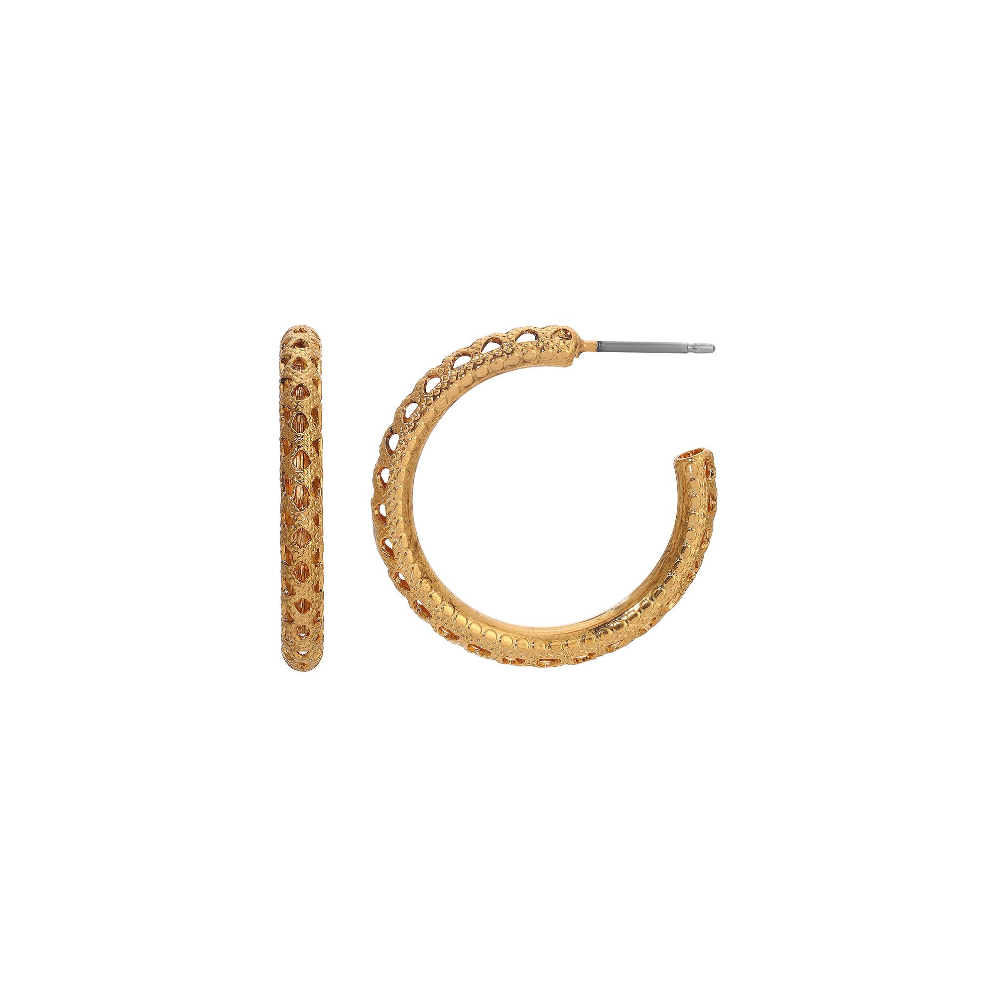 1928 Gold Tone Perforated Hoop Earrings, Womens, Yellow