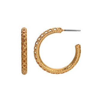 1928 Gold Tone Perforated Hoop Earrings