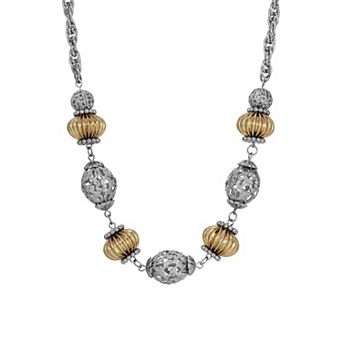 1928 Two-Tone Filigree & Texture Bead Necklace