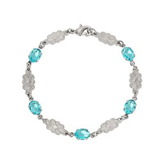 1928 Silver Tone Aqua Blue Crystal Link Bracelet