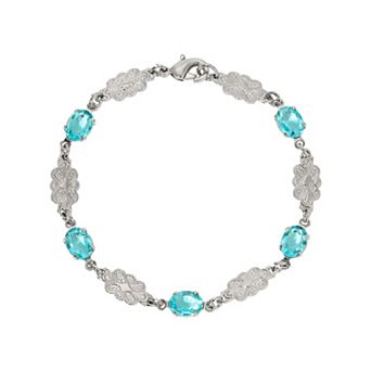 1928 Silver Tone Aqua Blue Crystal Link Bracelet