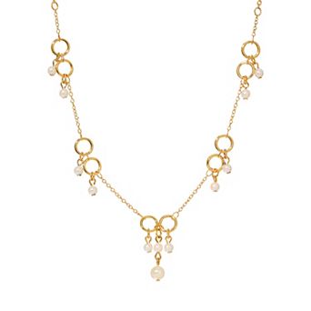 1928 Gold Tone Simulated Pearl Shaky Station Necklace