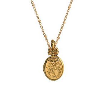 1928 Gold Tone Fan Locket Pendant Necklace