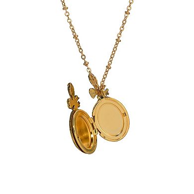 1928 Gold Tone Fan Locket Pendant Necklace