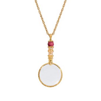 1928 Gold Tone Pink Howlite Magnifier Necklace