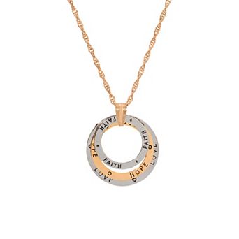 1928 Two Tone Faith, Hope Love Open Circle Trio Pendant Necklace