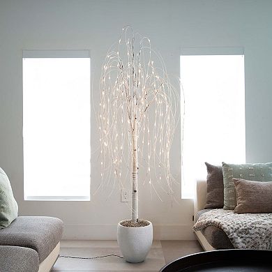 nearly natural 6-ft. Pre-Lit Artificial White Weeping Willow Tree