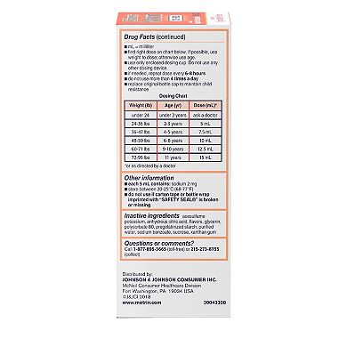 Children’s Motrin® Oral Suspension Dye-Free Berry, 4 Fl. Oz