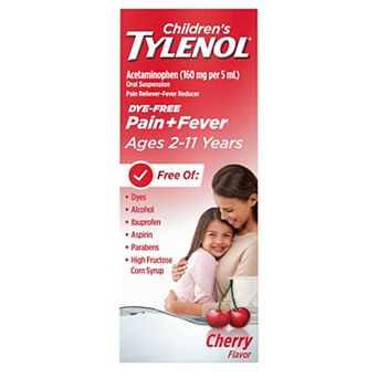 Children's Tylenol Liquid Oral Suspension Pain Reliever & Fever Reducer with Acetaminophen, Aspirin-, Ibuprofen-, High Fructose Corn Syrup- & Dye-Free, Cherry, 4 Fl. Oz