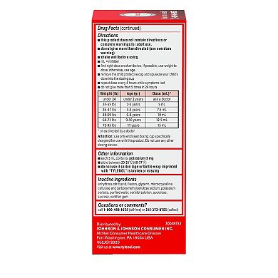 Children's Tylenol Liquid Oral Suspension Pain Reliever & Fever Reducer with Acetaminophen, Aspirin-, Ibuprofen-, High Fructose Corn Syrup- & Dye-Free, Cherry, 4 Fl. Oz