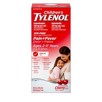 Children’s Tylenol Oral Suspension, Dye-Free, Cherry Flavor, 8 Fl. Oz