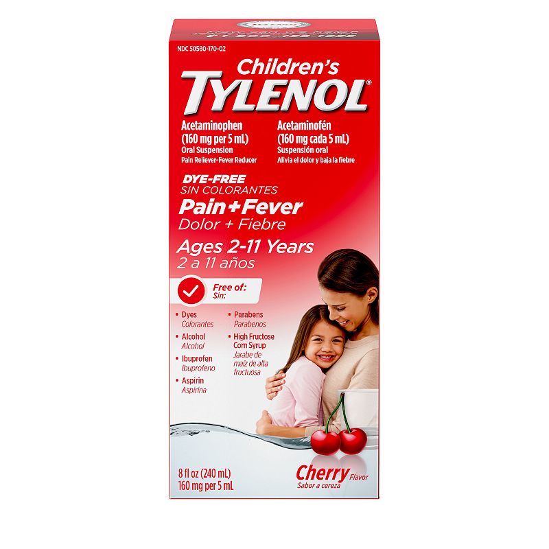 Children’s Tylenol Oral Suspension, Dye-Free, Cherry Flavor, 8 Fl. Oz, None