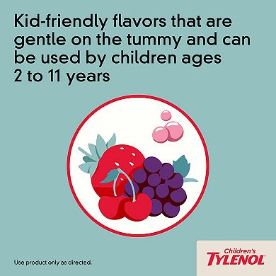 Children's Tylenol Liquid Oral Suspension Medicine, Acetaminophen Pain Reliever & Fever Reducer for Cold + Flu Symptoms & Sore Throat, Aspirin-, Ibuprofen- & Alcohol- Free, Grape, 4 fl. oz