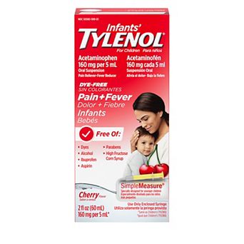 Infants’ Tylenol Oral Suspension, Dye-Free, Cherry, 2 Fl. Oz
