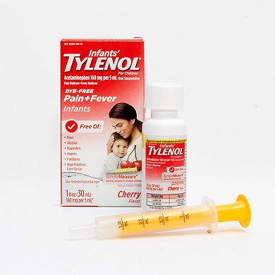 Infants’ Tylenol Oral Suspension, Dye-Free, Cherry, 2 Fl. Oz