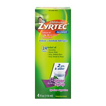 Children’s Zyrtec® Allergy Syrup, Dye-Free, Sugar-Free, Grape, 4 Fl. Oz