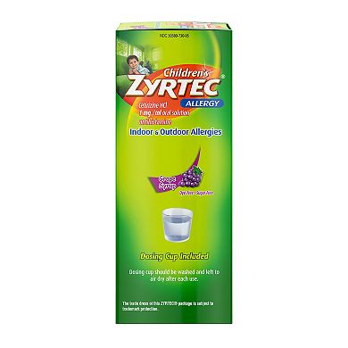 Children’s Zyrtec® Allergy Syrup, Dye-Free, Sugar-Free, Grape, 4 Fl. Oz