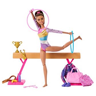 Barbie® Gymnastics Playset with Brunette Fashion Doll, Balance Beam, Accessories & Flip Feature