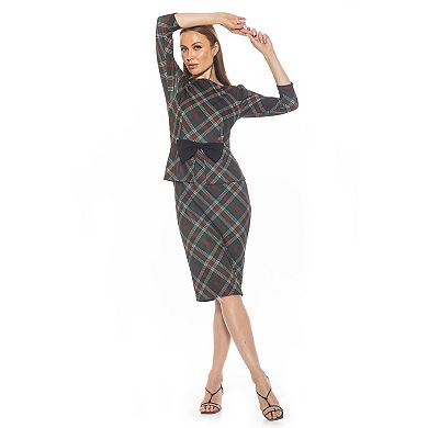 Women's ALEXIA ADMOR Joyce Peplum Sheath Midi Dress with Front Tie Detail