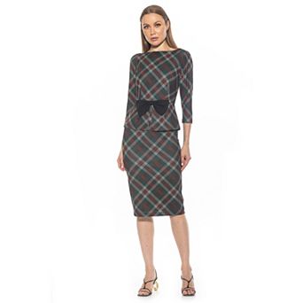 Women's ALEXIA ADMOR Joyce Peplum Sheath Midi Dress with Front Tie Detail