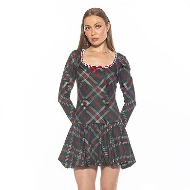 Women's ALEXIA ADMOR Rach Plaid Scoopneck Lace Insert Dress