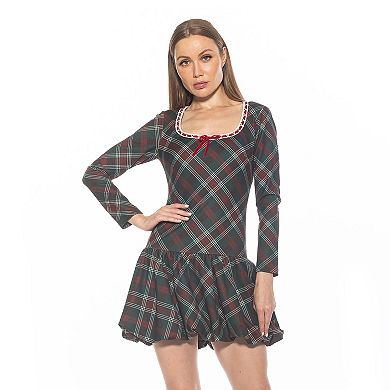 Women's ALEXIA ADMOR Rach Plaid Scoopneck Lace Insert Dress