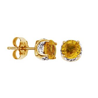 Classic Treasures 10k Gold Sapphire and White Sapphire Stud Earrings