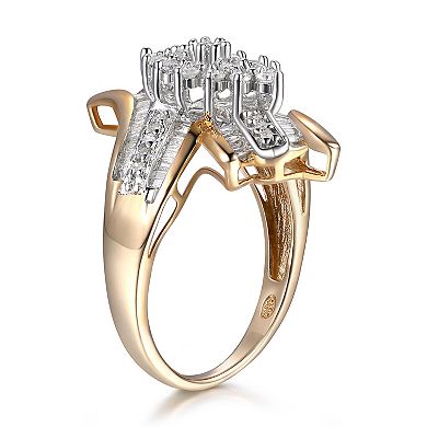 Classic Treasures 10k Gold 3/4 Carat T.W. Diamond Waterfall Round and Baguette Cocktail Ring