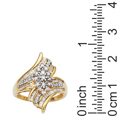 Classic Treasures 10k Gold 3/4 Carat T.W. Diamond Waterfall Round and Baguette Cocktail Ring
