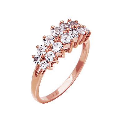 10k Rose Gold White Topaz Double Row Ring