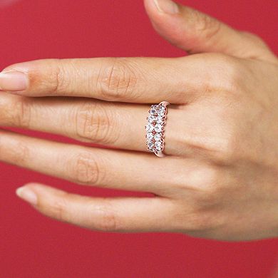 10k Rose Gold White Topaz Double Row Ring