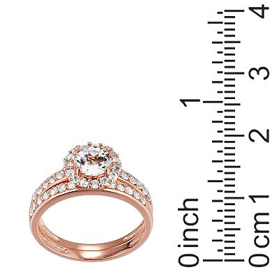 10k Rose Gold White Topaz Two Piece Halo Bridal Ring Set