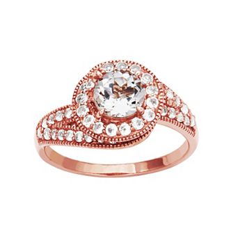 Classic Treasures 10k Rose Gold Genuine White Topaz Halo Swirl Engagement Ring