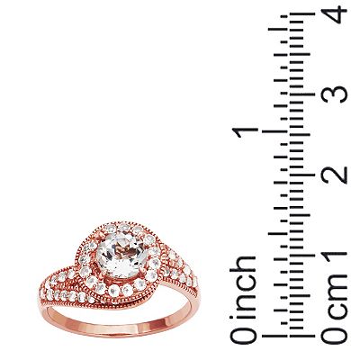 10k Rose Gold Genuine White Topaz Halo Swirl Engagement Ring