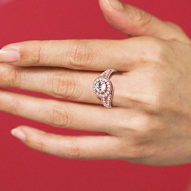 10k Rose Gold Genuine White Topaz Halo Swirl Engagement Ring