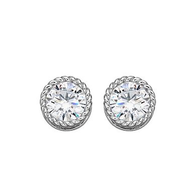Classic Treasures 14k White Gold Halo Cubic Zirconia Stud Earrings
